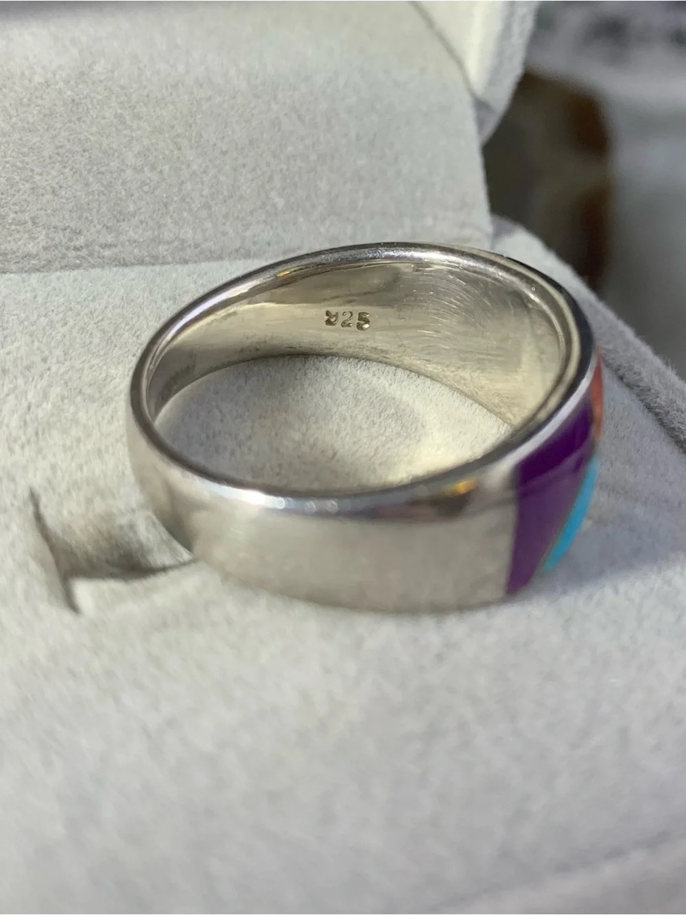 Multicolor Inlay Sterling Silver Women's Band Ring Native Style,Size 9
